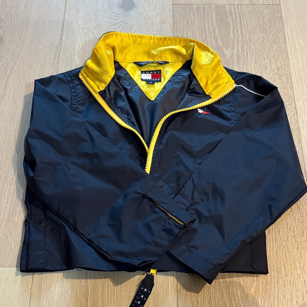 Tommy Hilfiger Navy Windbreaker Jacket with Yellow Accents